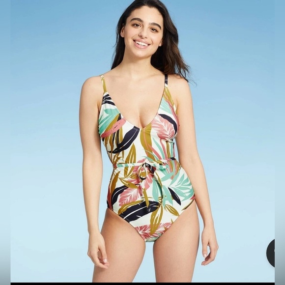 Women's Belted V-Neck Medium Coverage One Piece Swimsuit - Kona Sol Size Medium - Picture 5 of 5